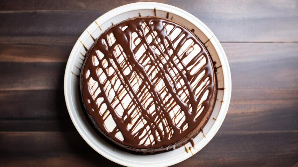 Drizzled chocolate on top of the cheesecake.