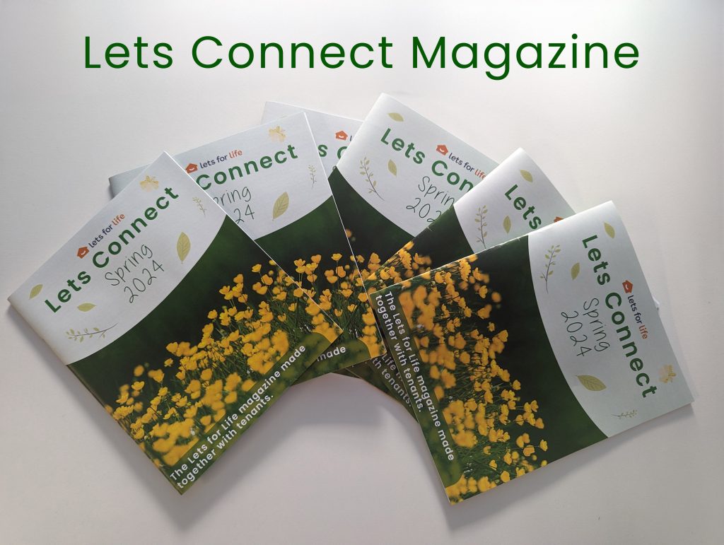 A pile of Lets Connect Spring 2024 Magazines.